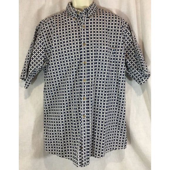 Vintage Links Large Dress Shirt Navy Blue Tan L Plaid Check Button Down Oxford M - Picture 2 of 11